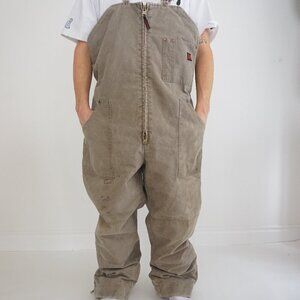 Vintage '80S Tough Duck Brown Canvas Insulated Quilt Lined Winter Overalls 2XL